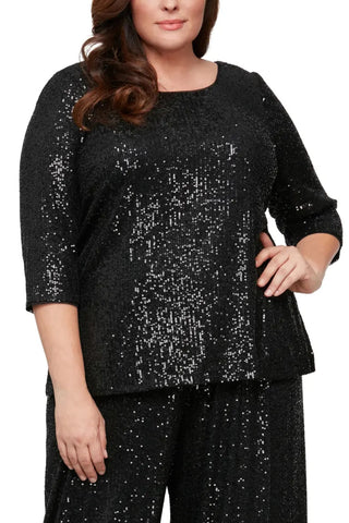 Alex Evenings 3/4 Sleeve Scoop Neck Sequin Tunic Blouse ( Plus Size ) - By Baano