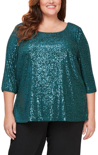 Alex Evenings 3/4 Sleeve Scoop Neck Sequin Tunic Blouse ( Plus Size ) - By Baano