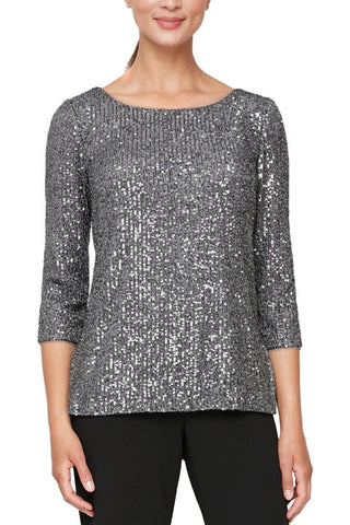Alex Evenings 3/4 Sleeve Scoop Neck Sequin Tunic Blouse ( Plus Size ) - By Baano
