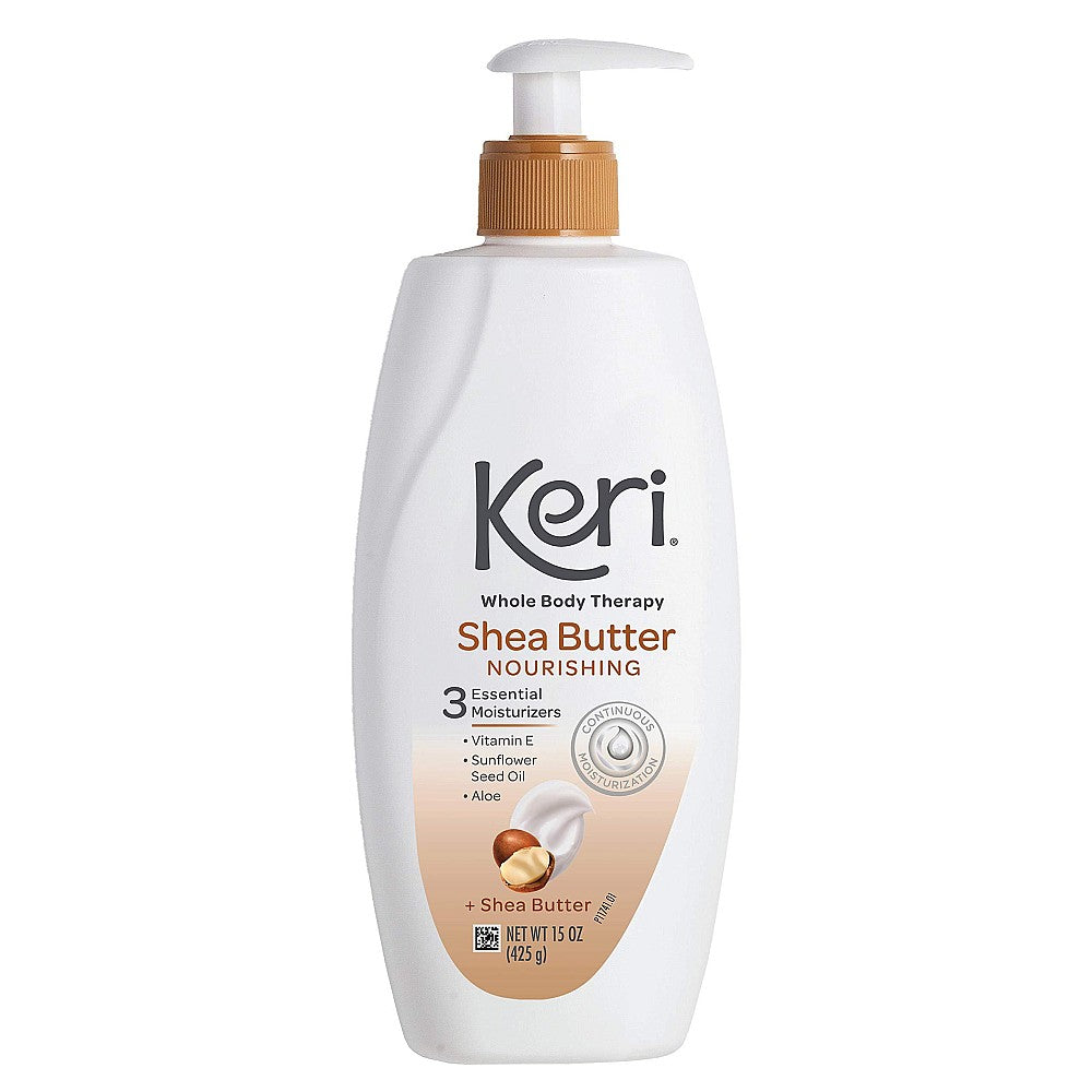 Keri Whole Body Therapy Original Shea Butter Lotion, Continuous Moisturization, 3 Essential Moisturizers (Vitamin E, Aloe And Sunflower Seed Oil) 15 Oz