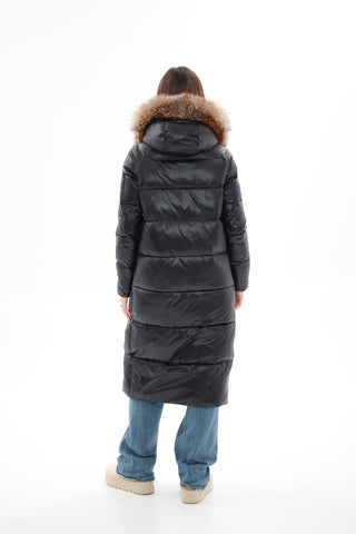 Genuine Silver Fox Fur Alternative Down Fill Coat - By Baano