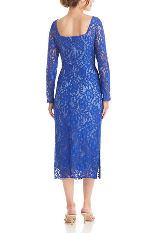 JS Collections Illusion Boat Neck Long Sleeve Zipper Back Slit Side Lace Dress - By Baano