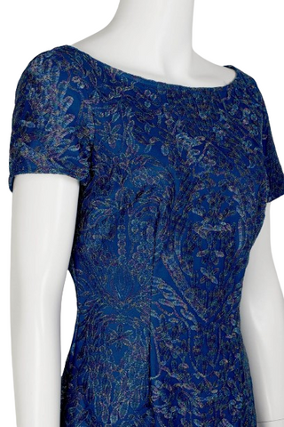 JS Collections Boat Neck Short Sleeve Embroidered Zipper Back Soutache Cocktail Embroidered Mesh Dress - By Baano