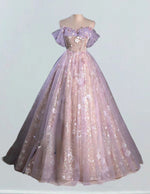 Off the shoulder long sparkle lace ball gown prom dress