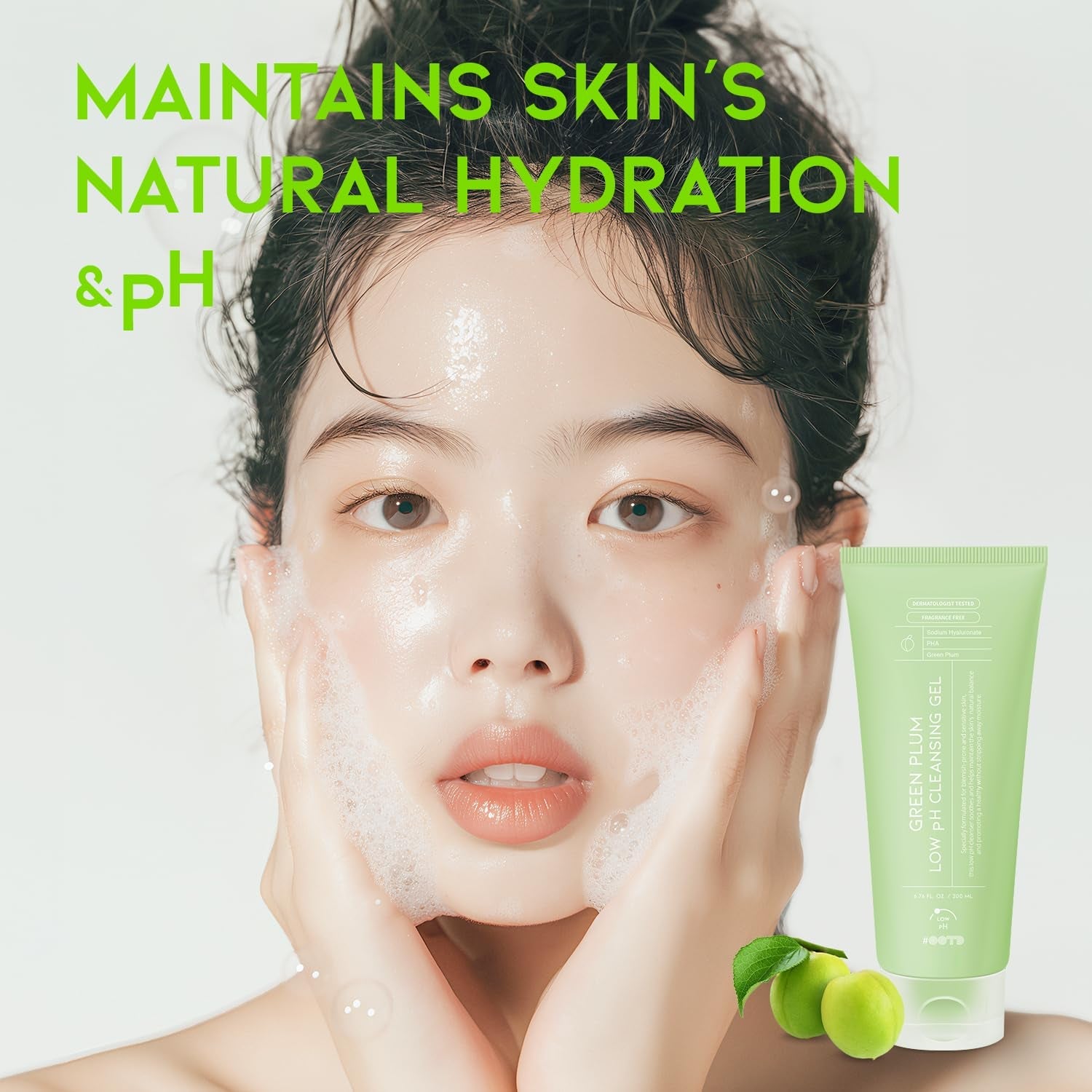 Hydrating Facial Cleanser, Gentle Soothing Korean Cleanser Face Wash for Acne-Prone Sensitive Skin. Green Plum Low Ph Cleansing Gel 200Ml 6.76 Fl. Oz.