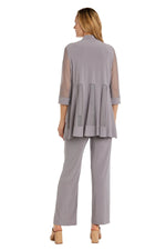 R&M Richards Three Piece Pants Suit Round Neck Sleeveless Top with Soft-Cut Draped Lapel Mesh Jacket Formal Dress