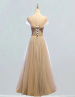 Gold Beaded Off-Shoulder Prom Gown | Women's Elegant Evening Ball Dress