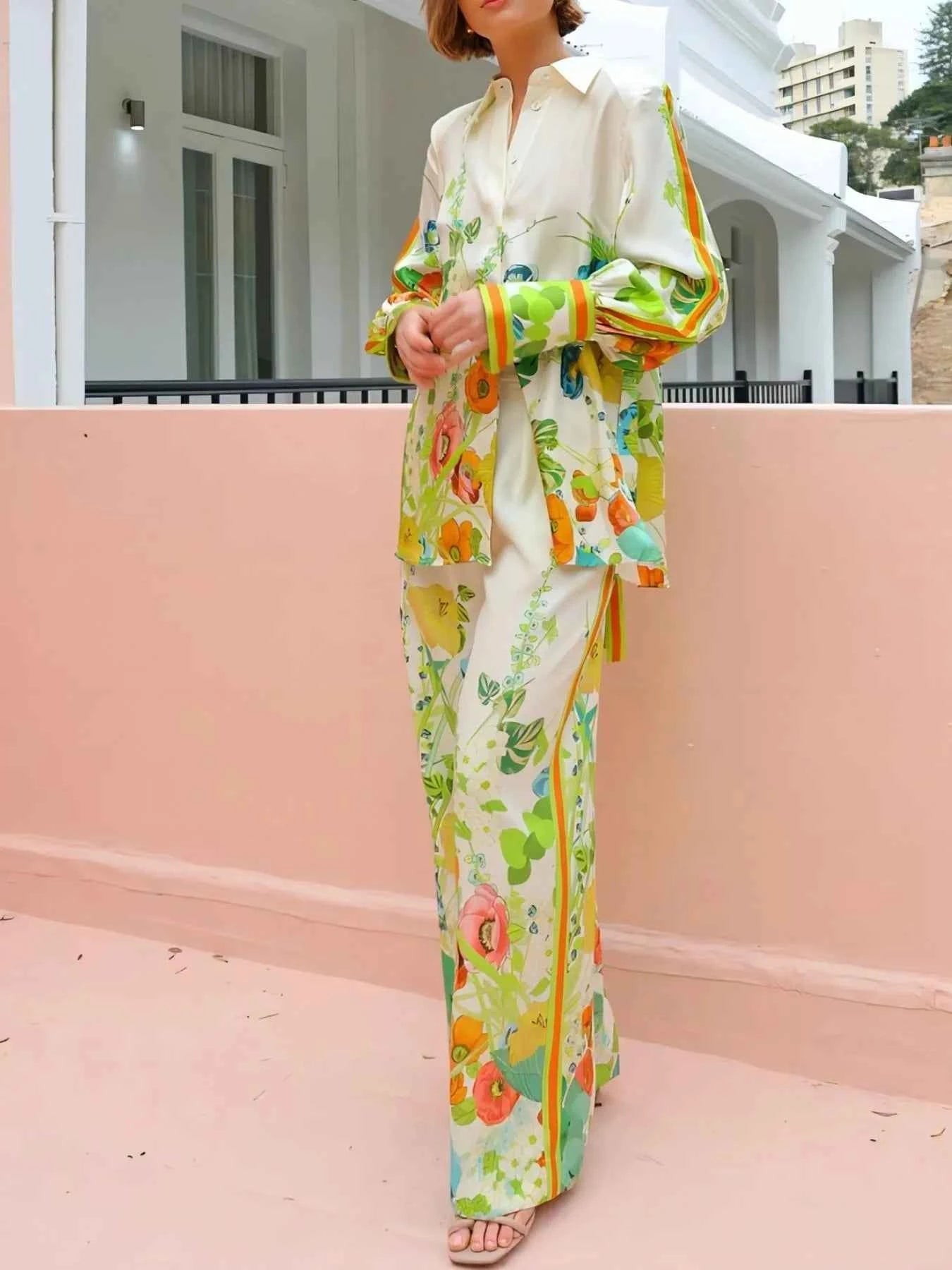 Printed Tie Back Shirt and Pants Set