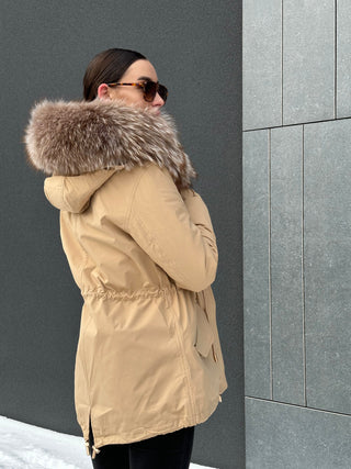 Genuine Silver Fur Trim Parka with Rabbit Fur Insulation - By Baano