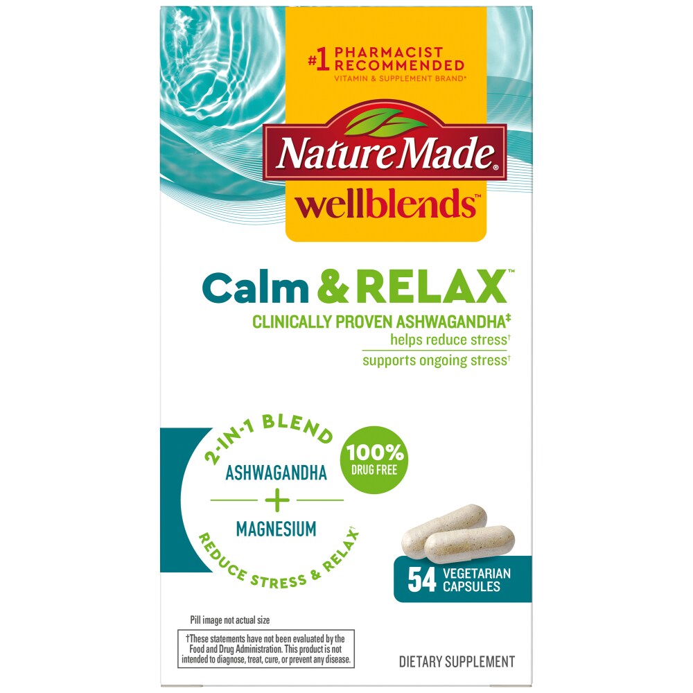 Nature Made Wellblends Calm & Relax, Ashwagandha 125mg, Magnesium 300 Mg, 54 Vegetarian Capsules