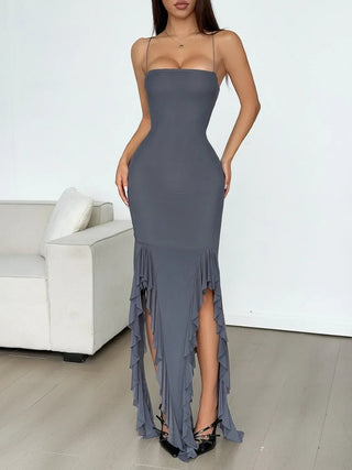 Ruffle Hem Lace Up Bodycon Cami Dress