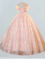 Pink strapless long lace ball gown,beaded prom dress