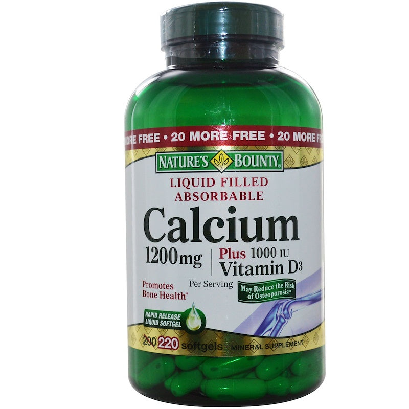 Nature's Bounty Calcium Plus Vitamin D3, 1,200 Mg, 220 Rapid Release Softgels