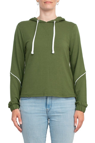 Nanette Lepore Play Picot Edge Trim Hoodie Sweatshirt Drapery Terry