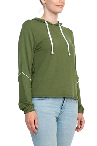 Nanette Lepore Play Picot Edge Trim Hoodie Sweatshirt Drapery Terry
