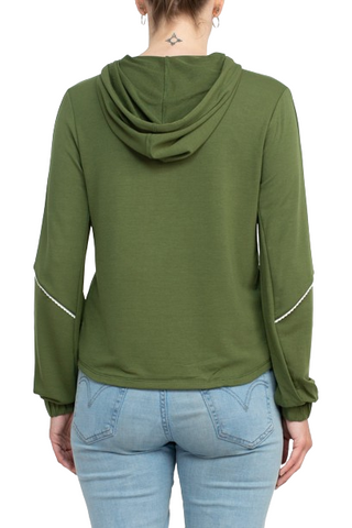 Nanette Lepore Play Picot Edge Trim Hoodie Sweatshirt Drapery Terry