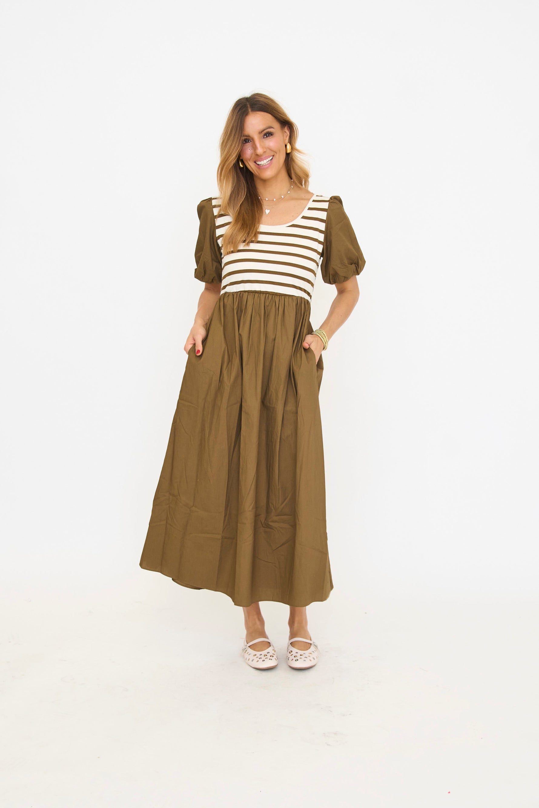 Balloon Sleeve Mixed Media Dress - By Baano