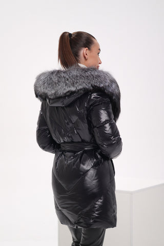 Genuine Silver Fox Fur Down Fill Coat - By Baano