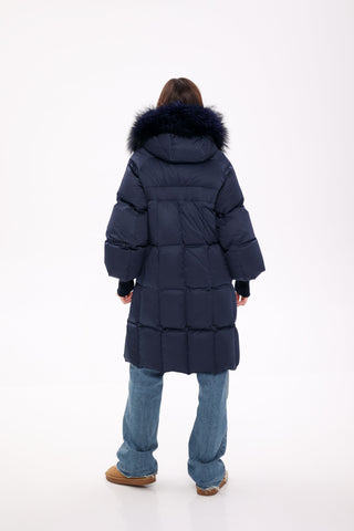 Genuine Fox Fur Trim Down Coat in Royal Blue - By Baano