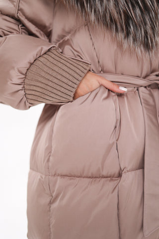 Rei Silver Fox Fully Lined Hood Down Coat in Blush - By Baano