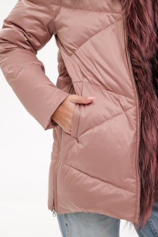 Genuine Silver Fox Fur Trim Down Insulated Parka - By Baano