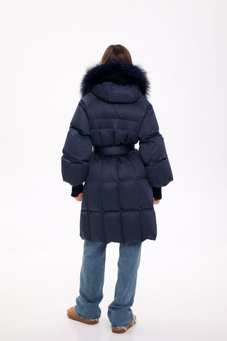 Genuine Fox Fur Trim Down Coat in Royal Blue - By Baano