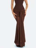 Giovana Espresso Sweetheart Draped Mesh Mermaid Maxi Dress