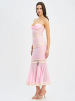 Pallas Pink Lace Trim Crochet Mermaid Maxi Dress