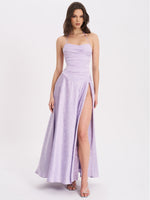 Raegan Taro Purple Jacquard Rouched Maxi Dress