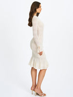 Pamina Beige Crochet Long Sleeve Midi Flare Mermaid Dress