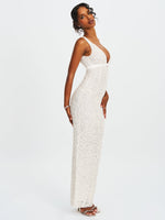 Adelaide White Beaded Sequin Net Bodycon Gown Miss Circle