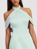 Zafrina Light Cyan Halter Off-shoulder Backless Mini Dress Miss Circle