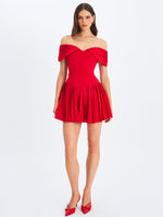 Narelle Crimson Off-Shoulder Sweetheart Drop Waist Mini Dress Miss Circle