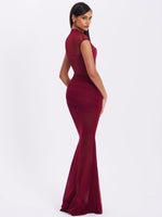 Fabienne Burgundy Mesh Cap Sleeve Mermaid Gown Miss Circle
