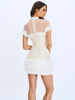 Taylor Ivory Fur Trimmed Beaded Bouclé Mini Dress Miss Circle