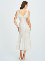 Paola White Peter Pan Collar Beaded Sequin Mermaid Midi Dress Miss Circle