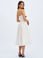 Corinne White Poplin Flared Midi Dress with Removable Bow Miss Circle
