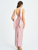 Raizel Pink Beaded Sequin Bodycon Gown with Scarf Miss Circle