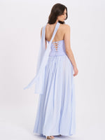 Qianna Baby Blue Peplum Drop Waist Chiffon Gown Miss Circle