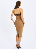 Rayanne Chestnut Strapless Fur-Trimmed Sweetheart Midi Dress