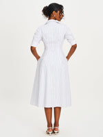 Palina Pinstripes Cotton Poplin Pleated Midi Preppy Shirt Dress Miss Circle