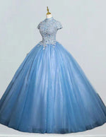 Women's Elegant Blue Tulle Lace Applique Ball Gown | Prom & Bridesmaid Dress