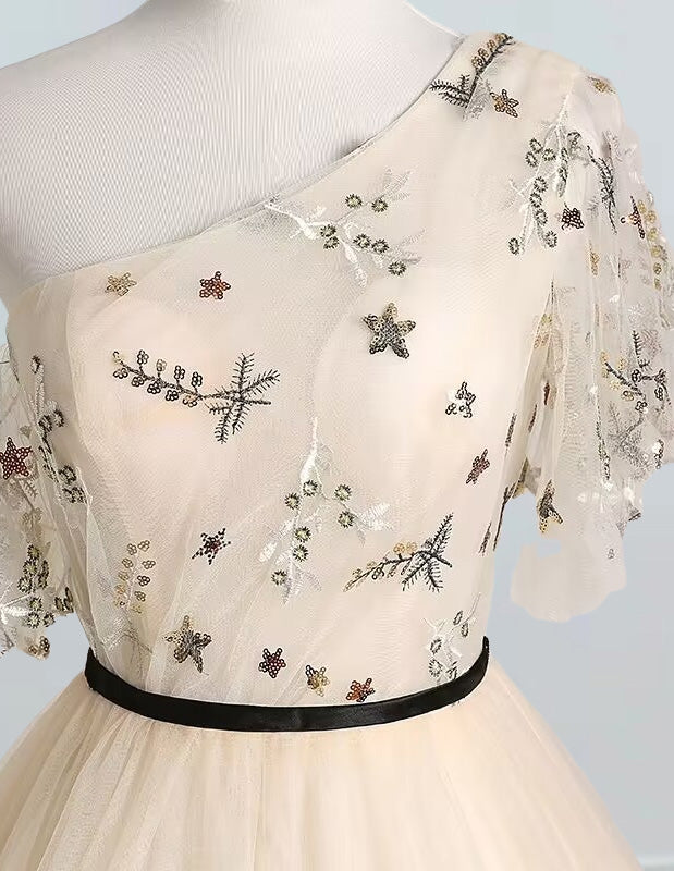 Girls' Elegant Tulle One-Shoulder Prom Dress | Formal Evening Ball Gown