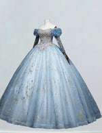 Tulle Long Sleeve Bridal Ball Gown Off the shoulder Princess Prom Dress Lace Applique Party Dress Long A line Formal Party Gown