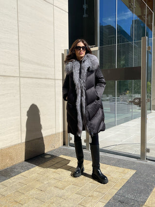 Amandine Genuine Silver Fox Down Parka - By Baano