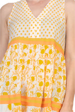 Chelsea and Theodore V-Neckline Sleeveless Mixed Print Tiered A-Line Maxi Dress