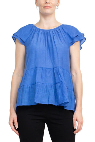 Counterparts Scoop Neck Cap Sleeve Ruched Rayon Top - By Baano