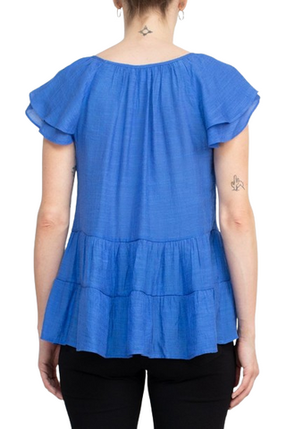 Counterparts Scoop Neck Cap Sleeve Ruched Rayon Top - By Baano
