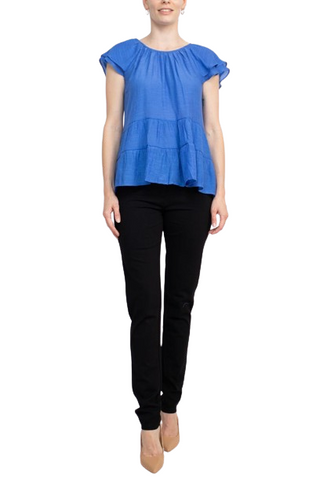 Counterparts Scoop Neck Cap Sleeve Ruched Rayon Top - By Baano