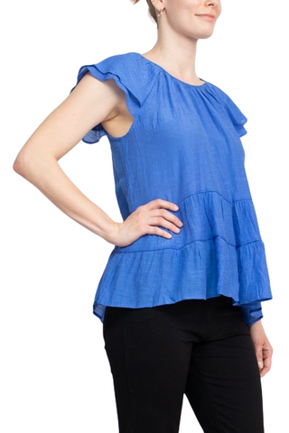 Counterparts Scoop Neck Cap Sleeve Ruched Rayon Top - By Baano